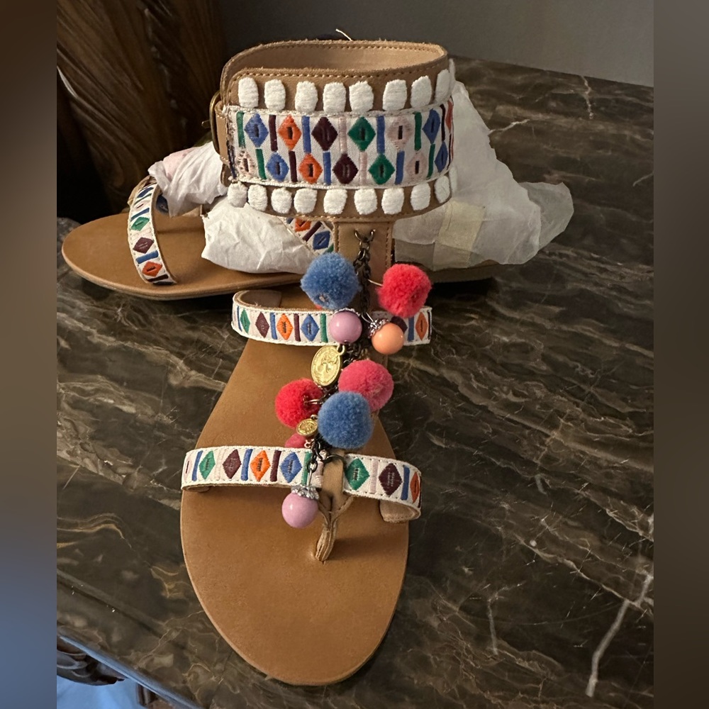 Mix no. 6 Sandals with embroidery and jewel balls and felt balls   Size 6.5 new
